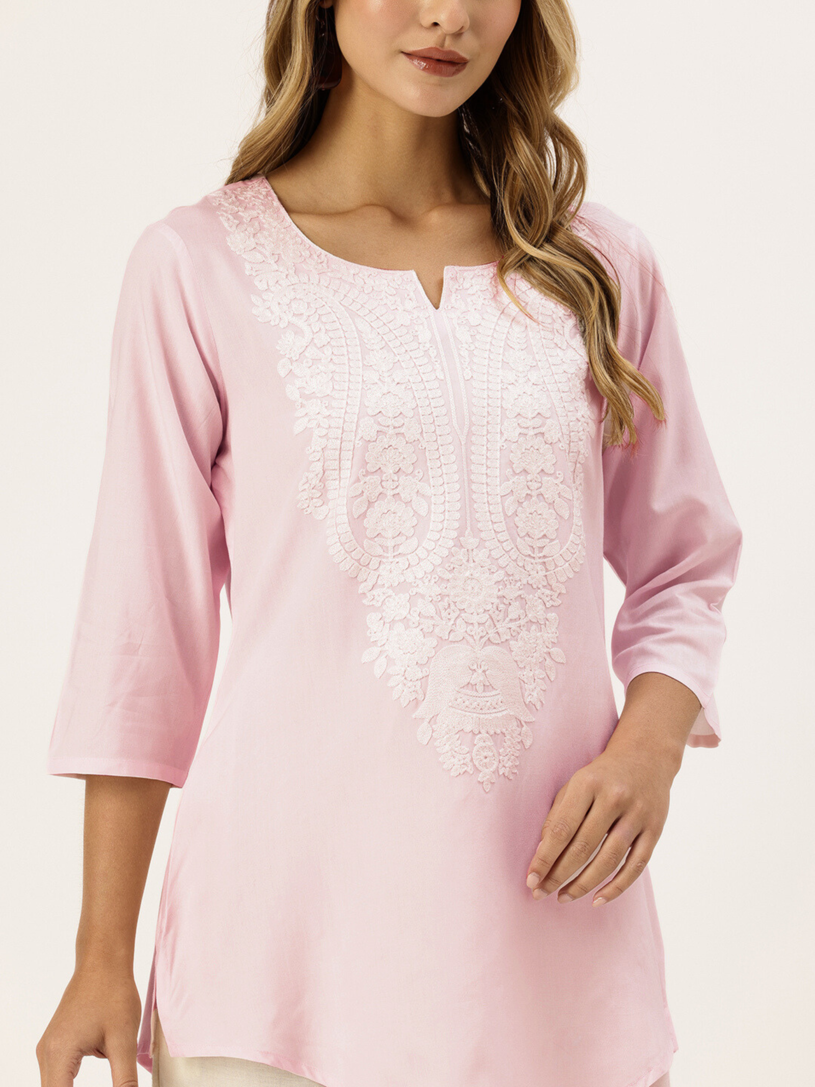 Pink Embroidered Ethnic Tunic - Image 2