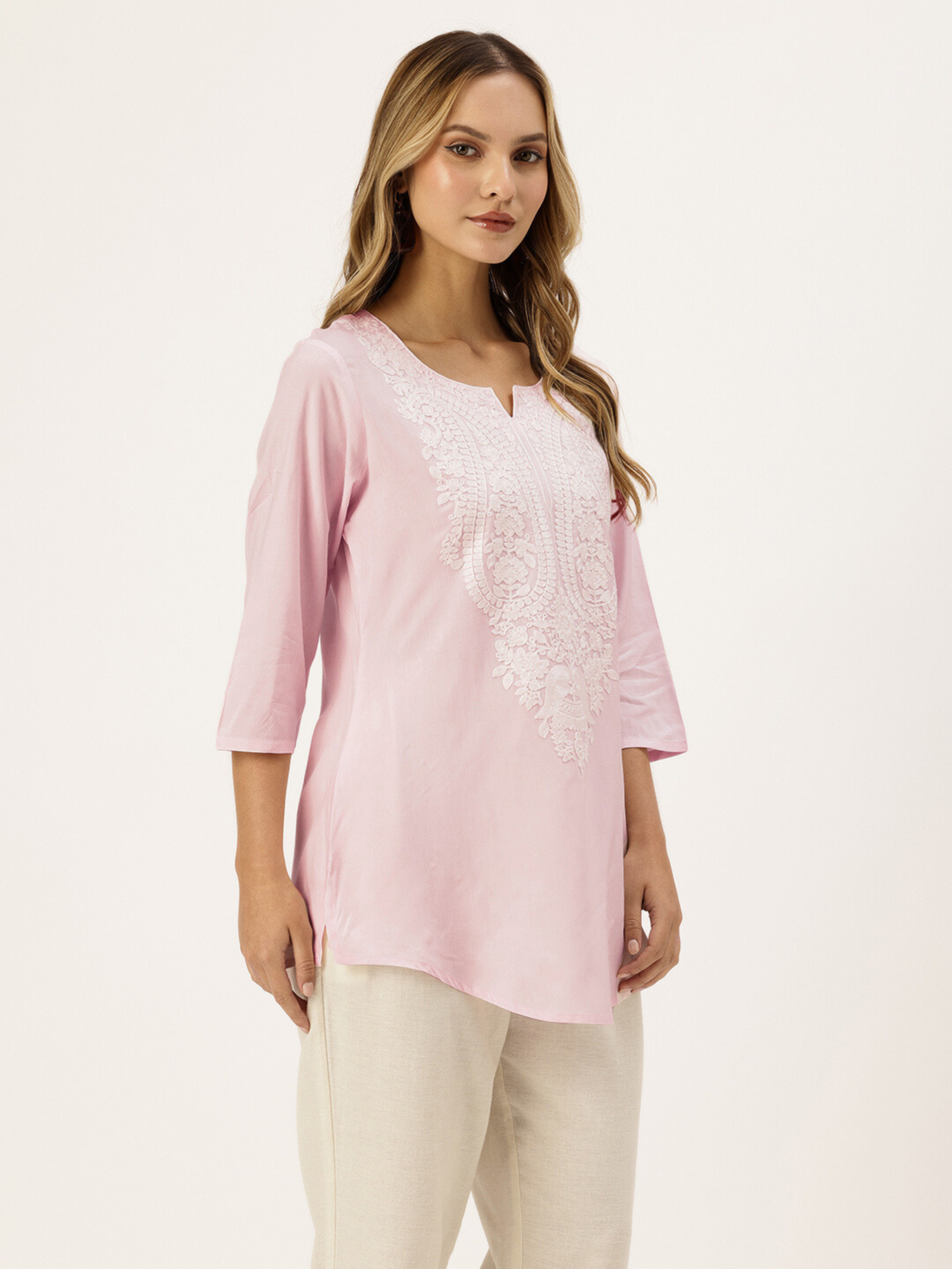 Pink Embroidered Ethnic Tunic - Image 4