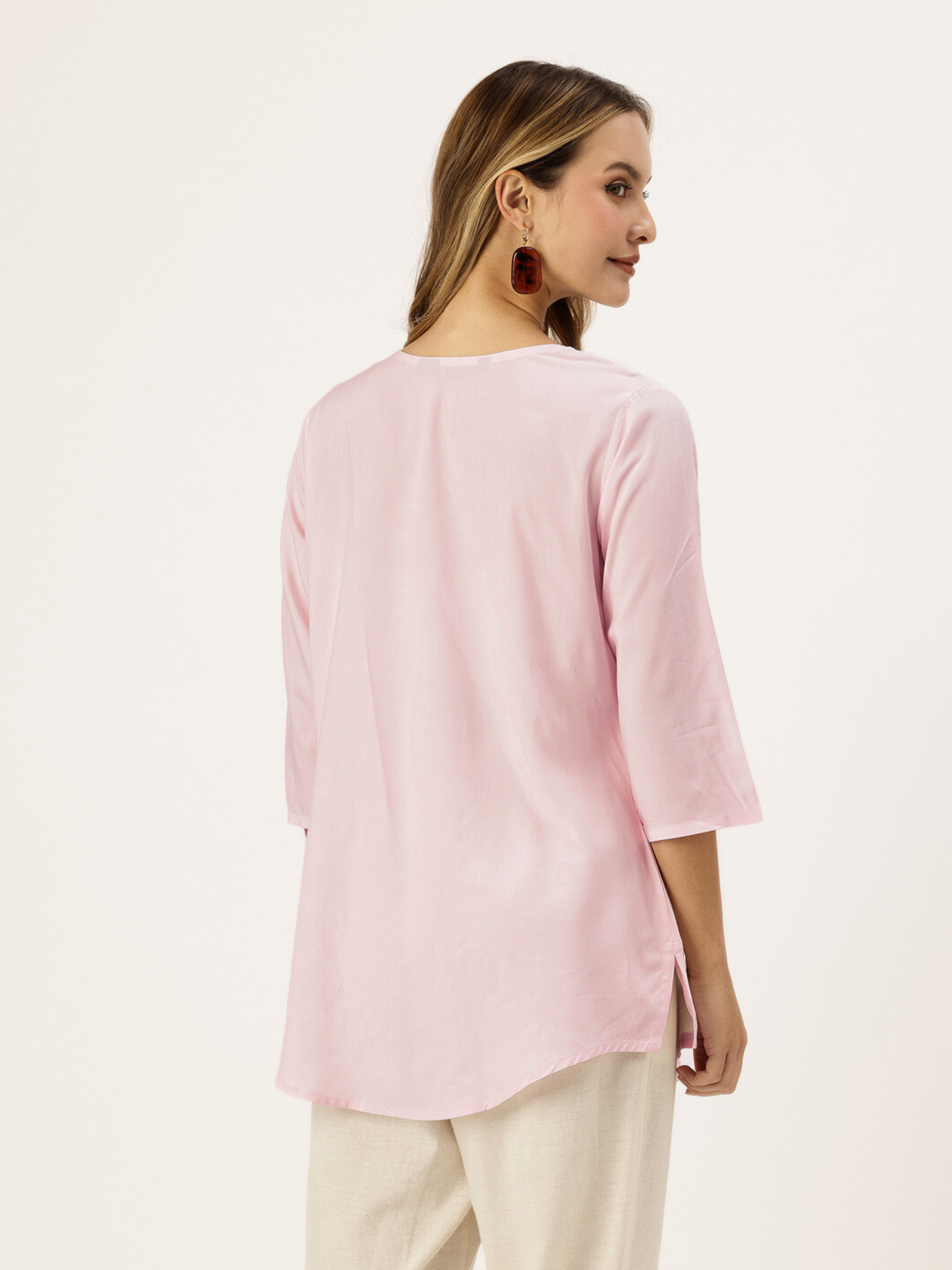 Pink Embroidered Ethnic Tunic - Image 5