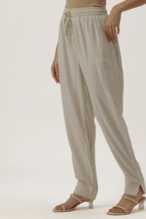 White Floral Embroidered Trousers