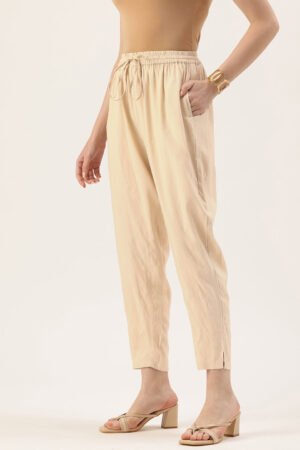 Beige Solid Pencil Pant