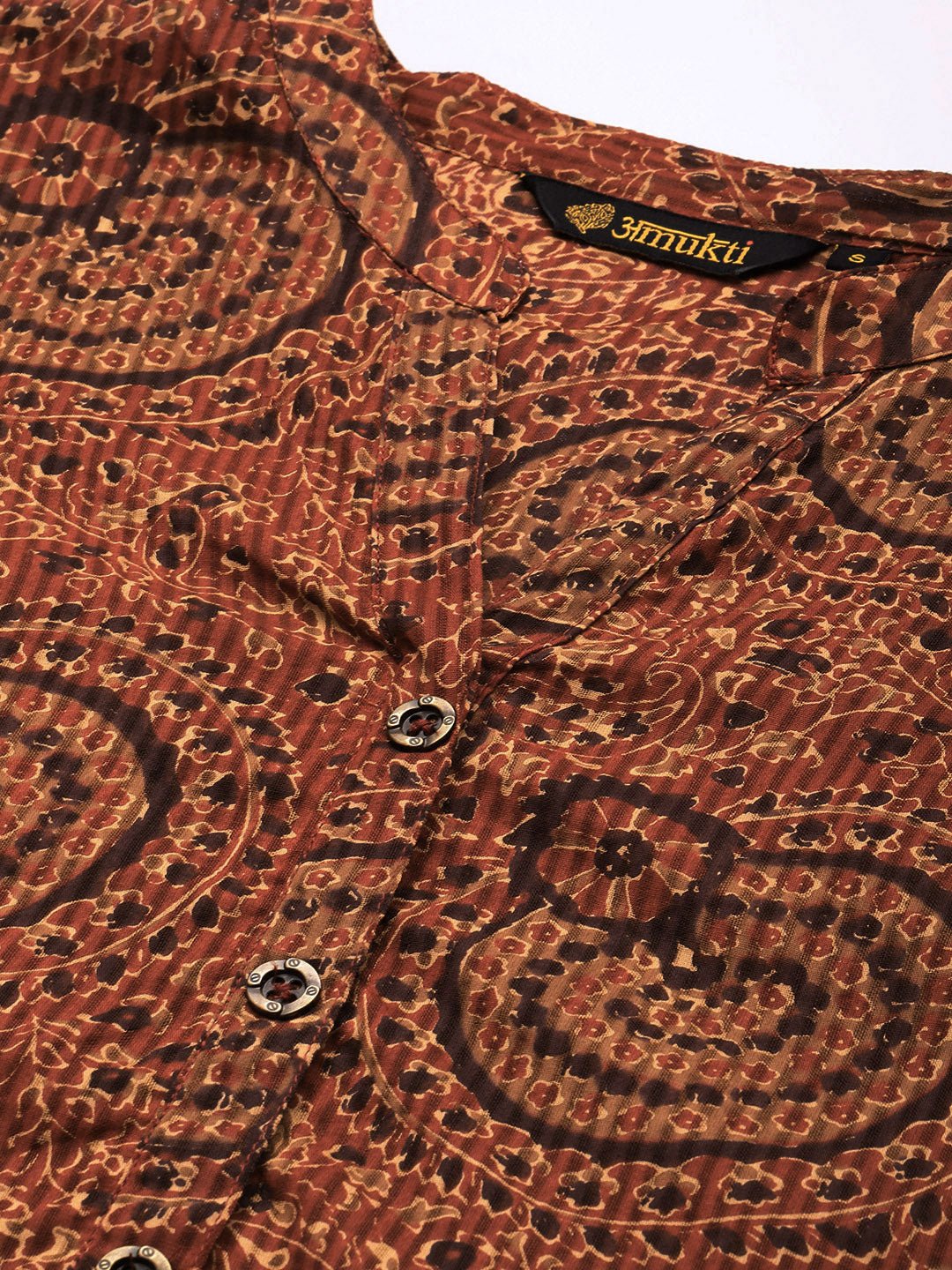 Red Mandarin Collar Printed Tunic - Image 2
