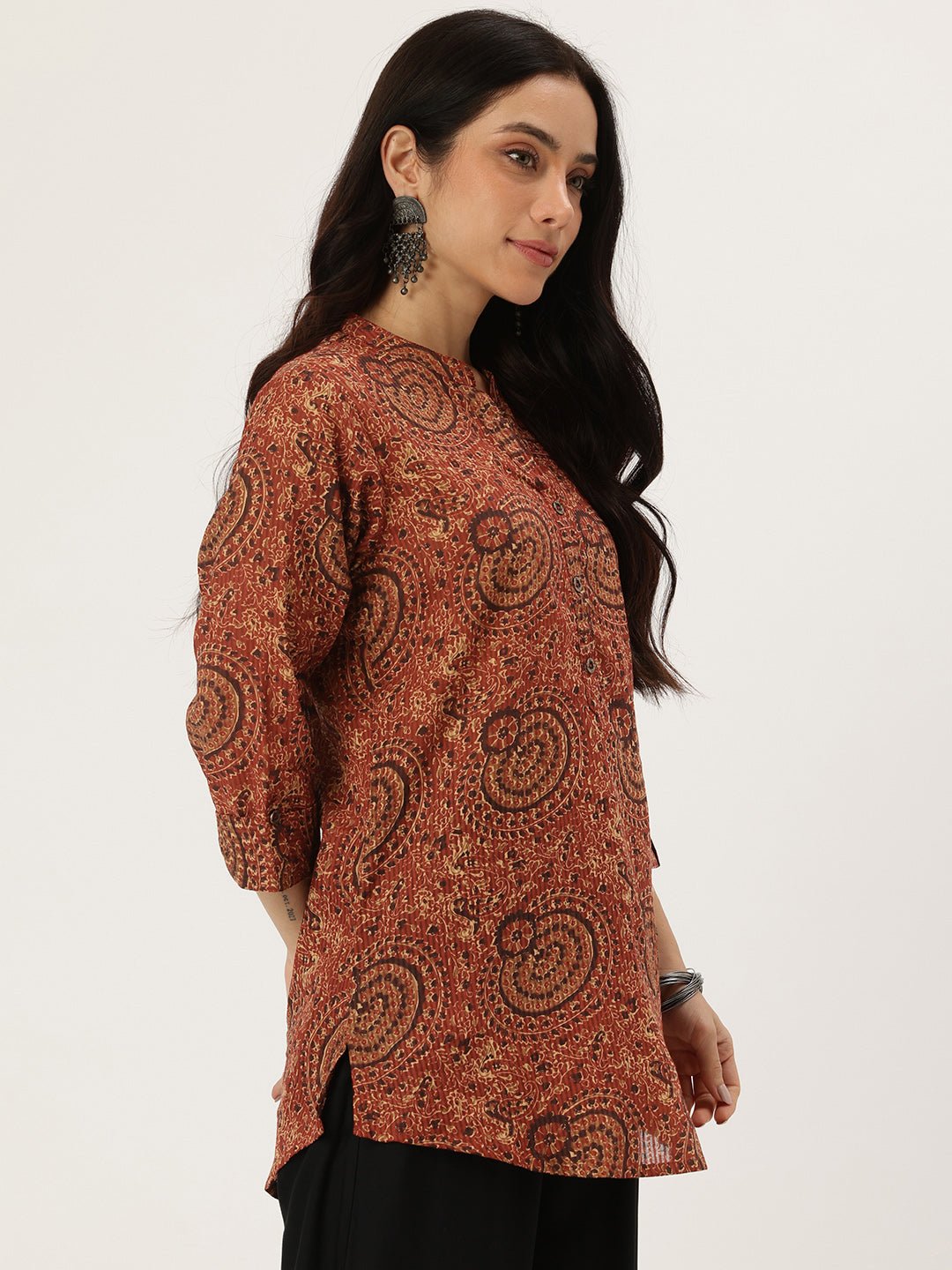 Red Mandarin Collar Printed Tunic - Image 4