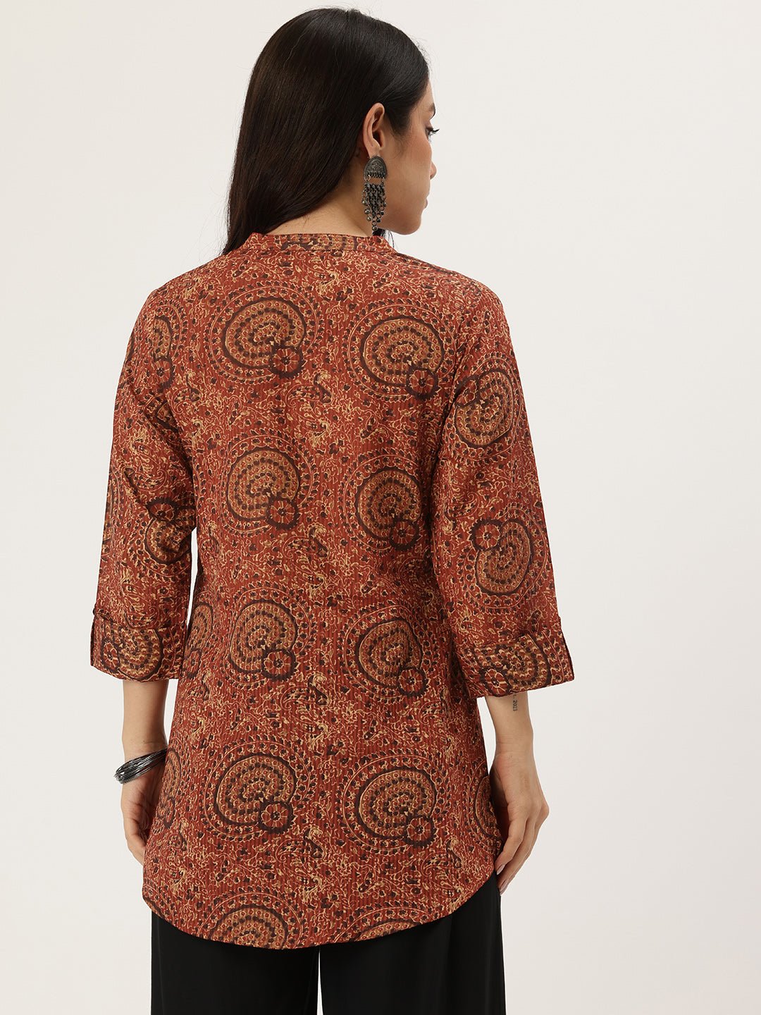 Red Mandarin Collar Printed Tunic - Image 5