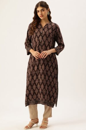 Black Ethnic Motifs Printed Kurta