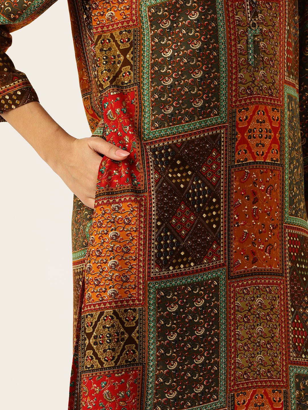 Orange Printed Straight Kurta - Image 3