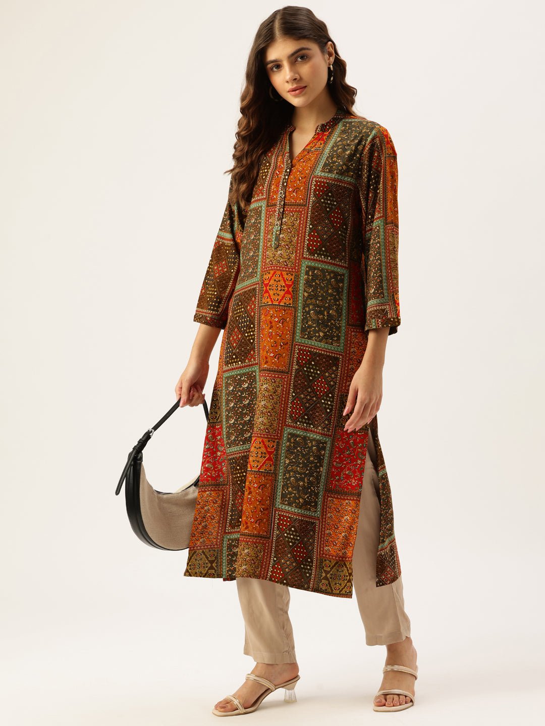 Orange Printed Straight Kurta - Image 6