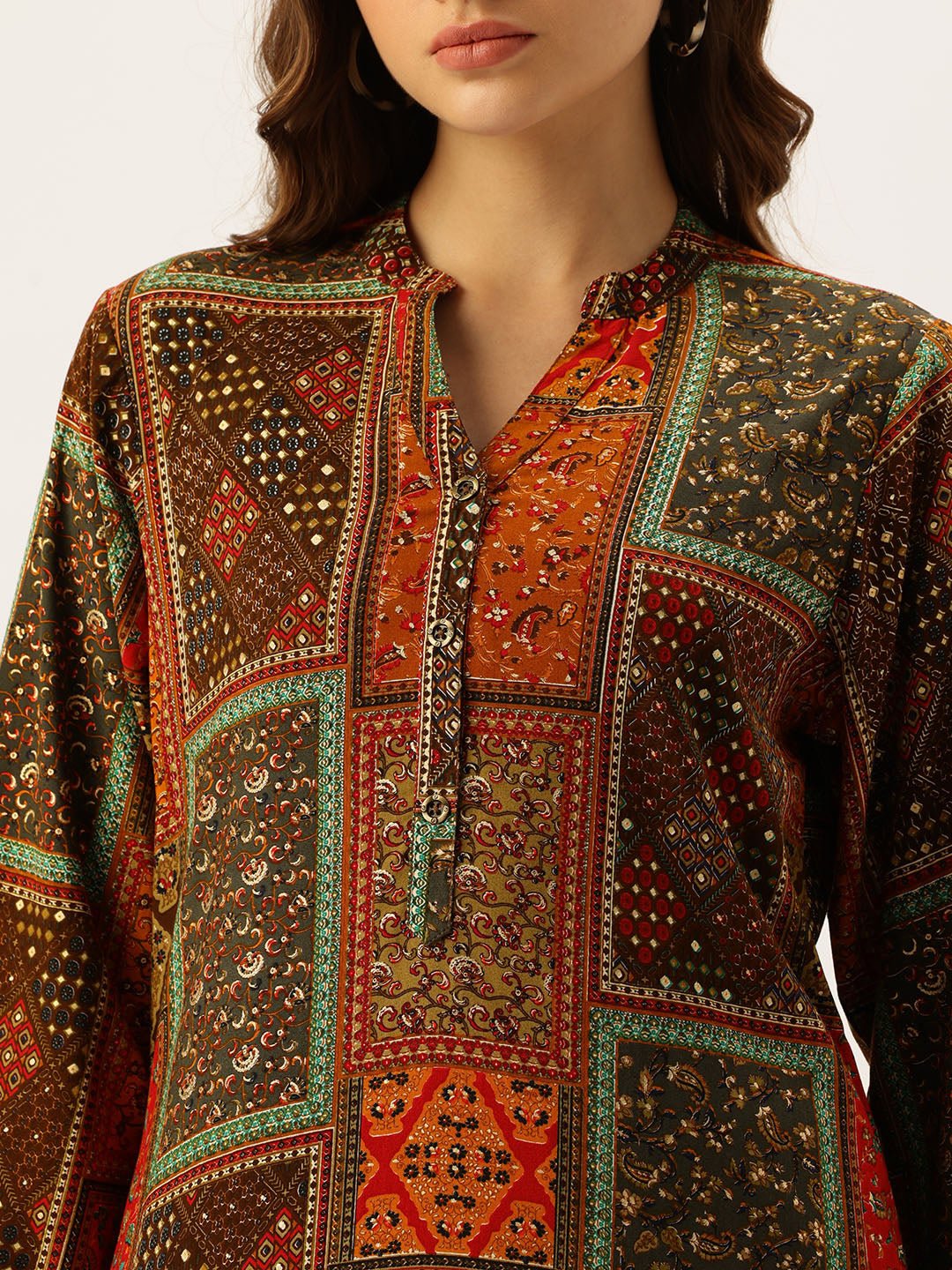 Orange Printed Straight Kurta - Image 2