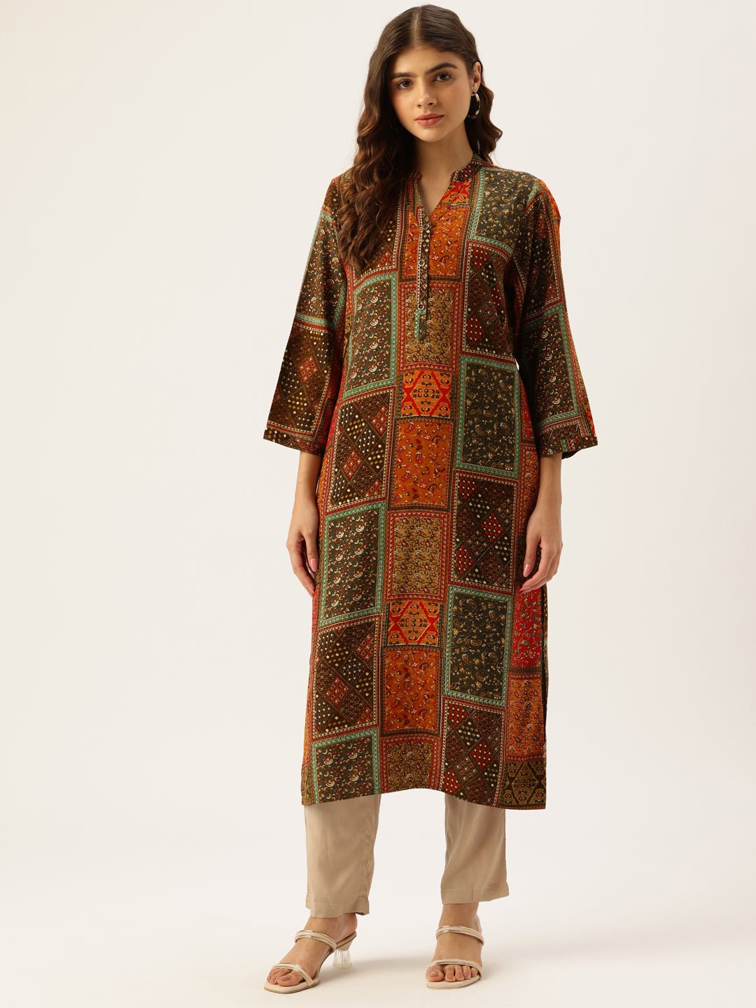 Orange Printed Straight Kurta - Image 7