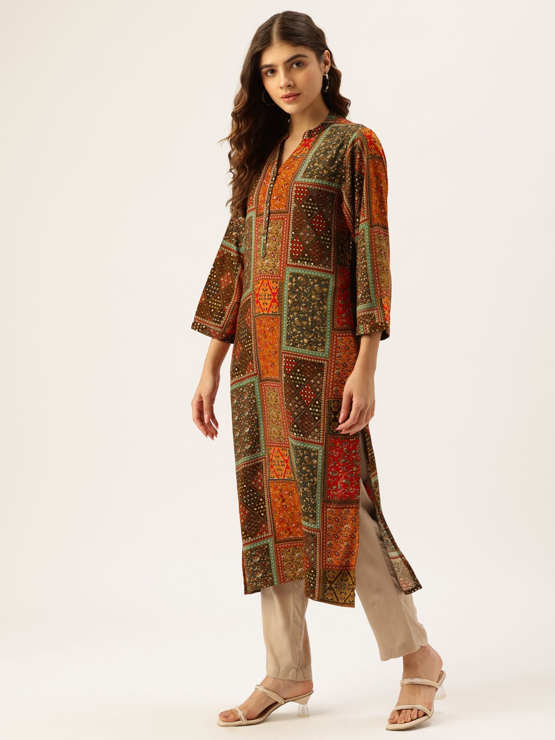 Orange Printed Straight Kurta - Image 5