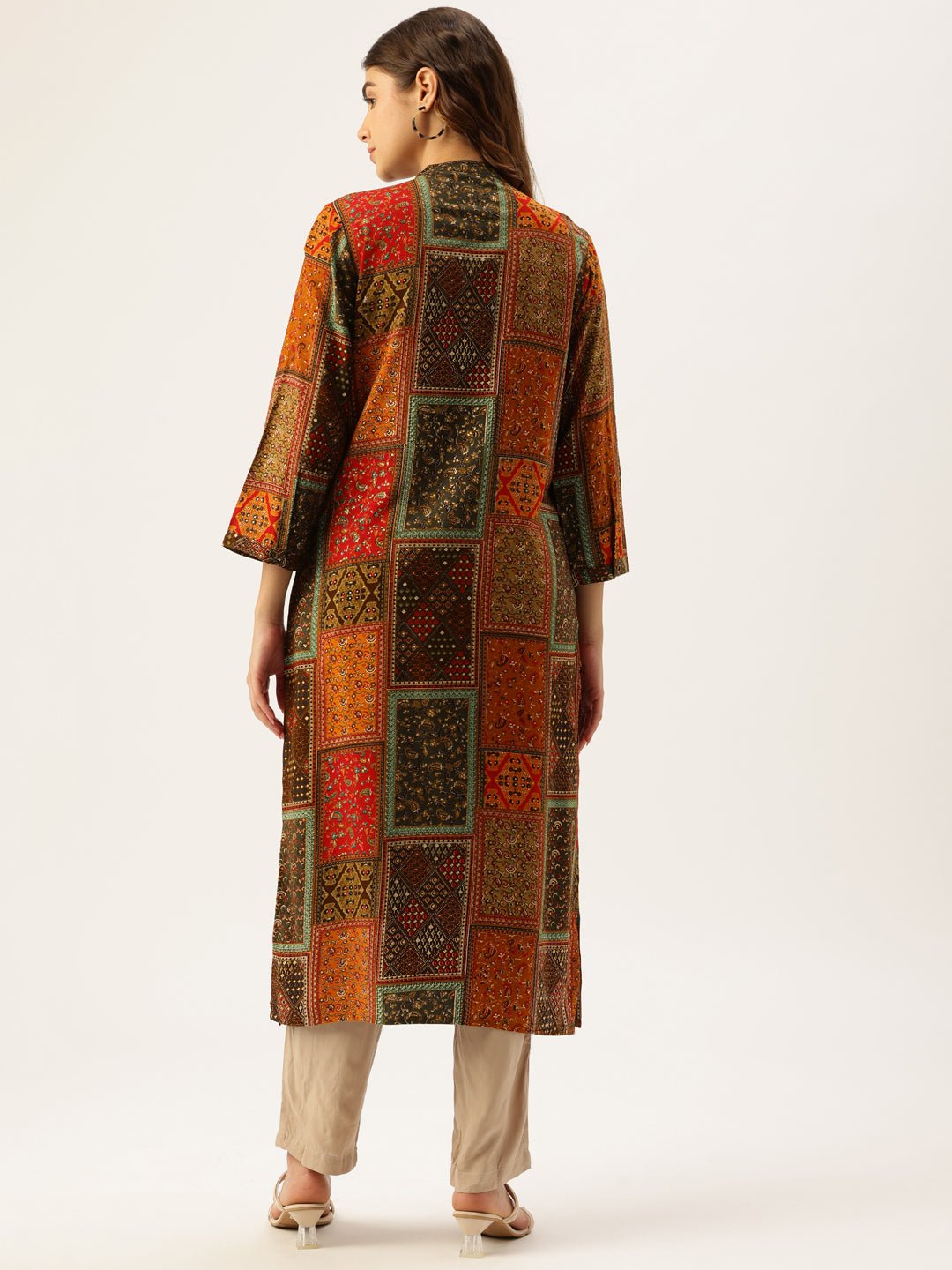 Orange Printed Straight Kurta - Image 4